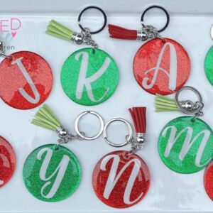 Keychain – Red Glitter Circle