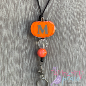 Badge Reel – Pumpkin with Initial